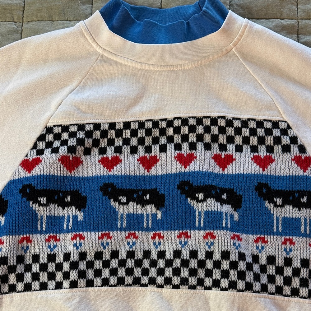 Vintage Steppingstones Sweater Sweatshirt Cow Print Fair Isle Cottagecore Large - Picture 3 of 6